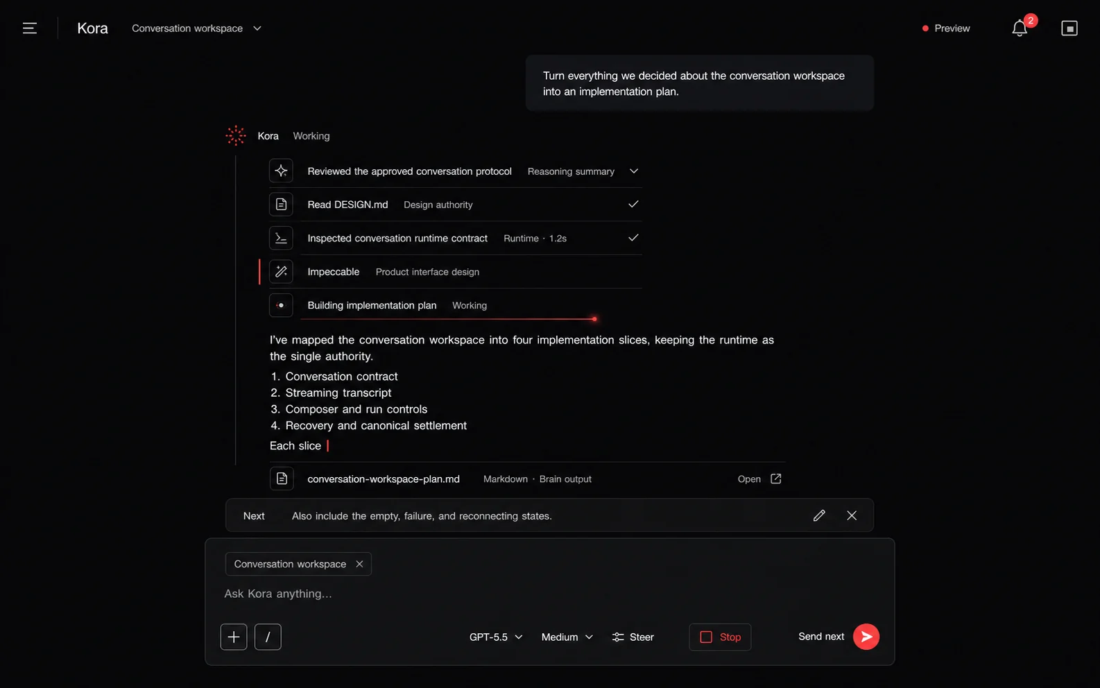 Kora desktop conversation workspace